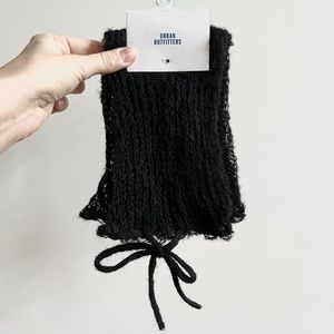 Black open knit bow sheer leg warmers